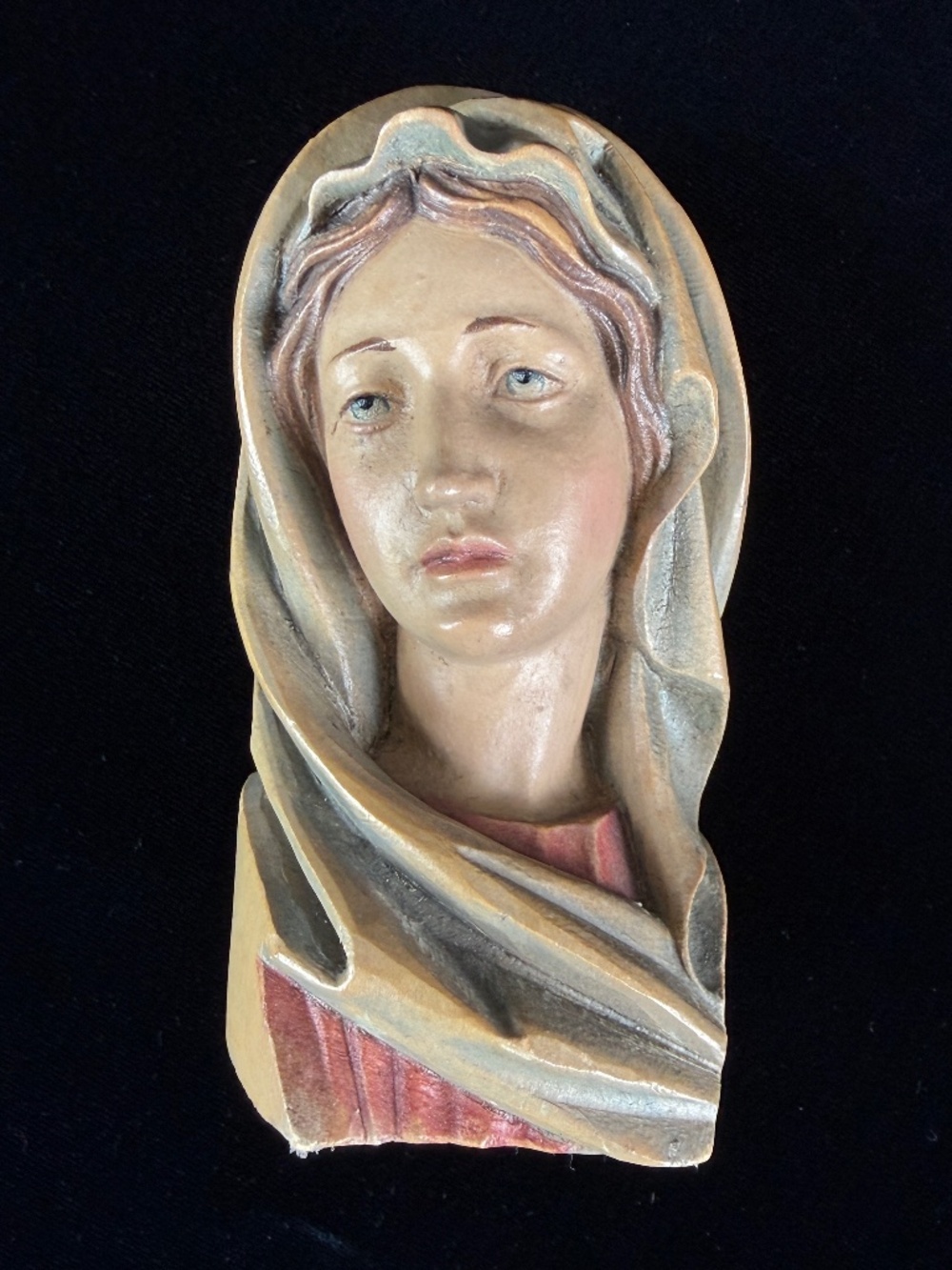Vintage ANRI Hand Carved Small Madonna Wood Bust of the Virgin Mary